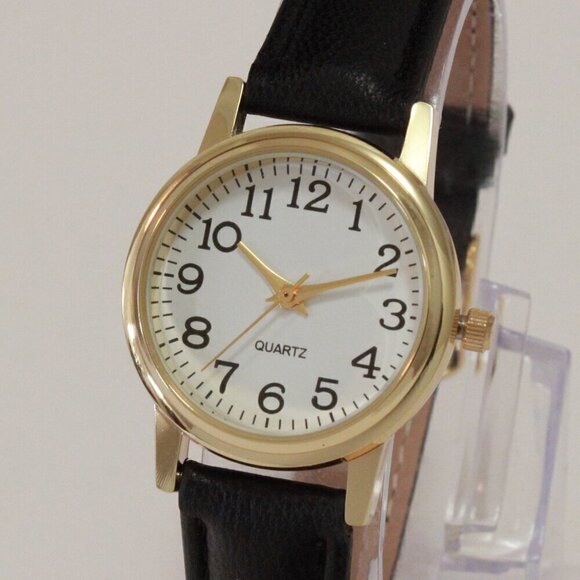 Accessories - Ladies Easy Reader Dress Quartz Watch Gold-toned Black Strap White Dial 28mm